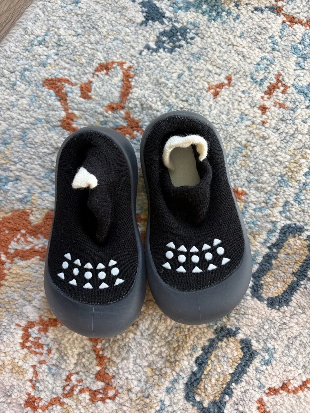 Kids Black Slip-On Sock Shoes with Non-Slip Dots